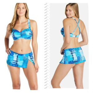 Bleu Rod Beattie Too Hot To Handle Bikini Set Top Size 36D Skirted Bottom Sz 10